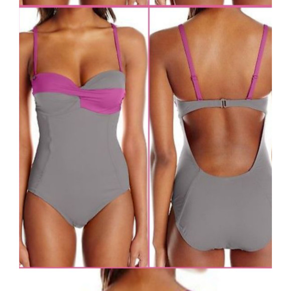 LOLE One Piece Bathing Suit Swimsuit black grey womens sz S built in bra - Picture 3 of 9